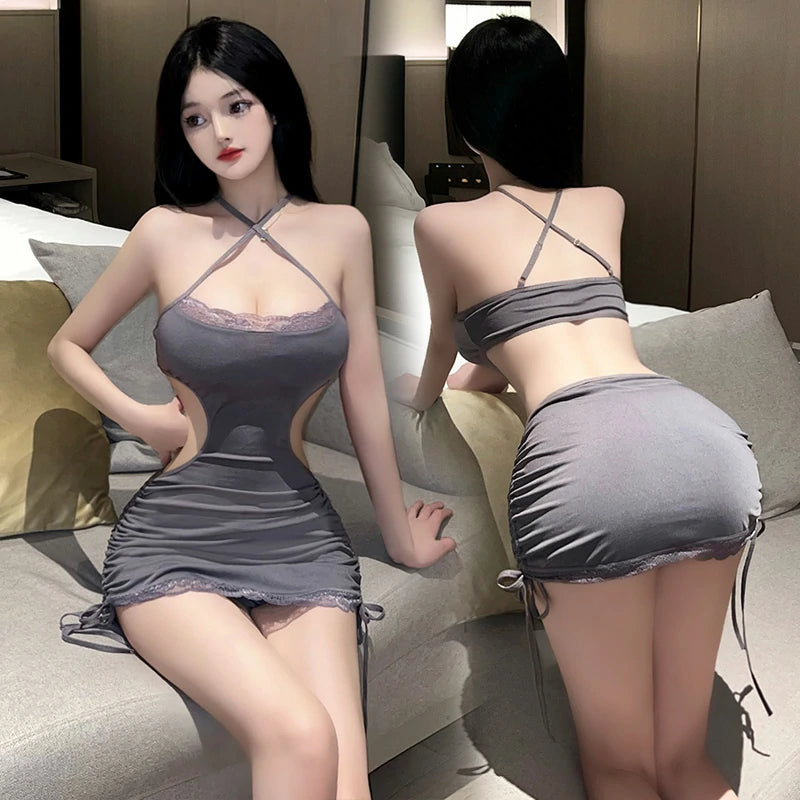 风月熟女露沟抽绳包臀裙