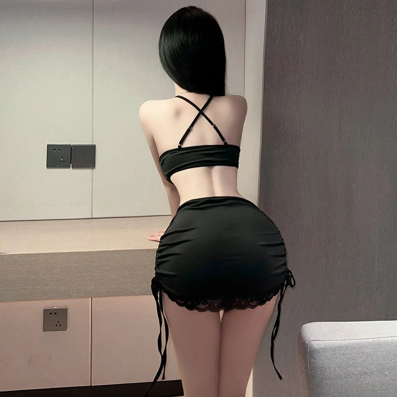 风月熟女露沟抽绳包臀裙