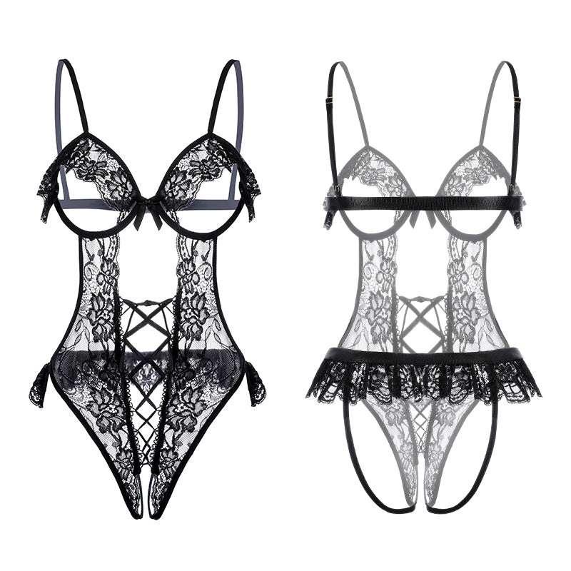 蕾丝露胸露臀开裆连体衣 - Jiumiluxe啾咪情趣